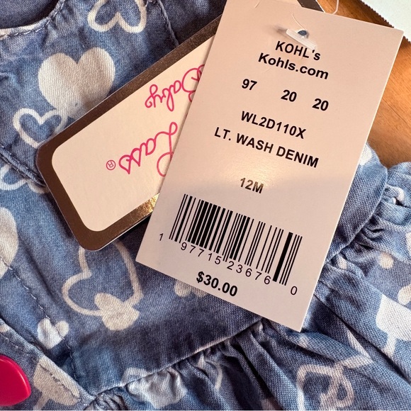 Little Lass denim dress with hot pink buttons & sunglasses | NWT | 12 months - Picture 9 of 14